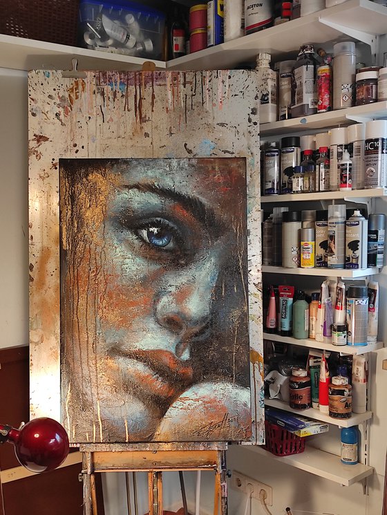 "Anais" 60x90x2cm Original acryl painting on canvas,ready to hang
