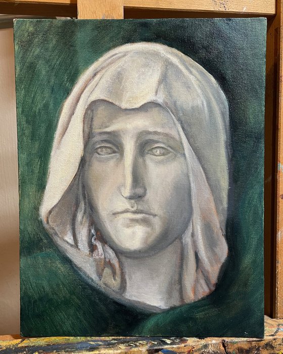Woman with hood, plaster cast, antiquity