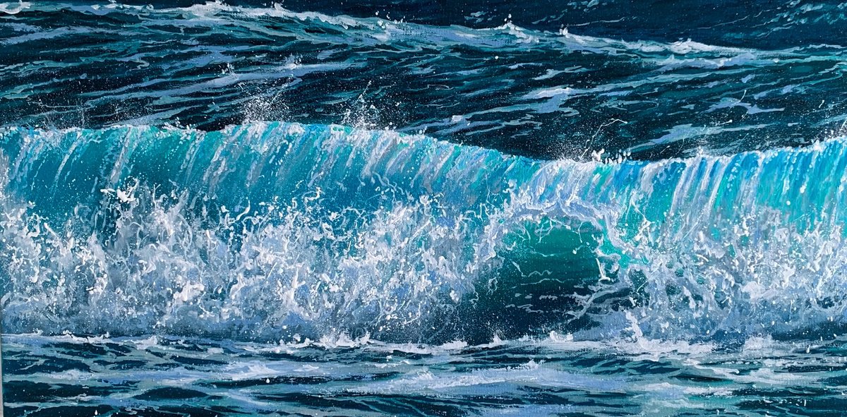 Photorealistic Landscape Oil Painting By Artem _Ar.ko, 24 X 12, Sea Foam, Original Artwork