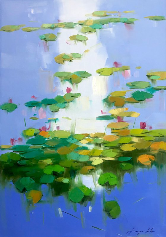 Lilies Pond, Original oil painting, Handmade artwork, One of a kind