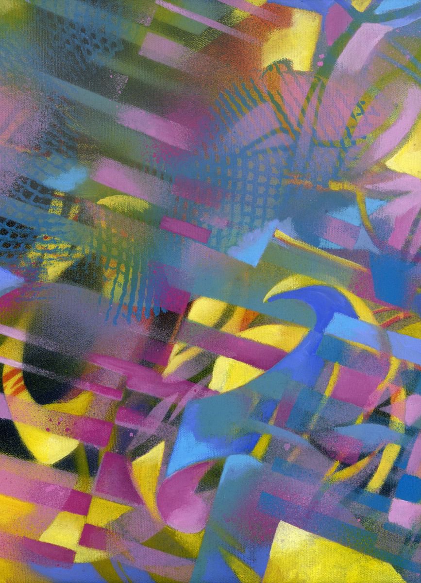 Geometric Abstract Acrylic Painting By Alfred Ng, 12 X 16, Nettings, Original Artwork