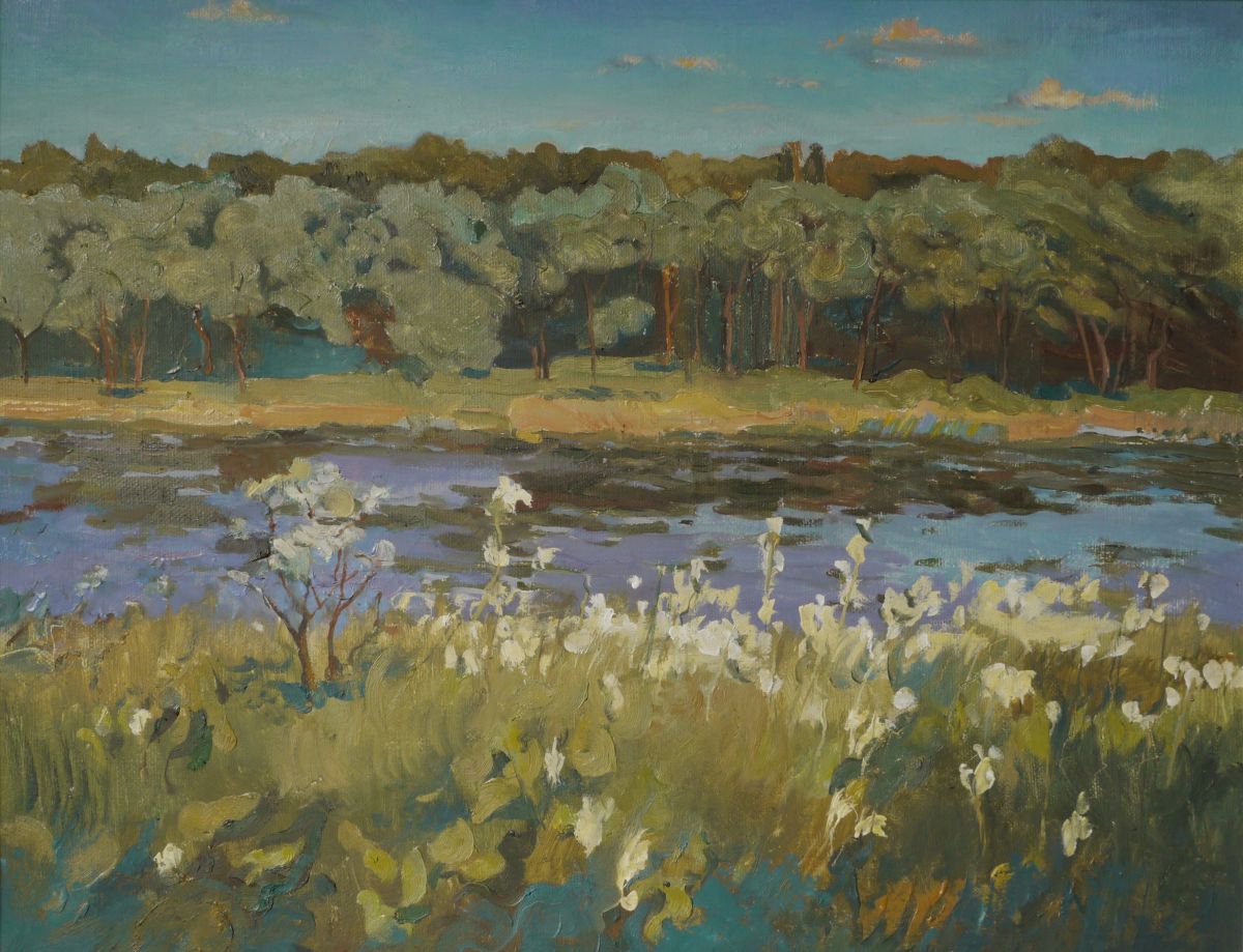 Impressionistic Landscape Oil Painting By Victor Onyshchenko, 28 X 22", Two River Banks, Original Artwork