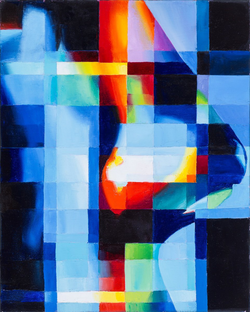 Urban And Pop Portrait Oil Painting By Assunta Cassa, 16 X 20, Blue Fragrance, Original Artwork