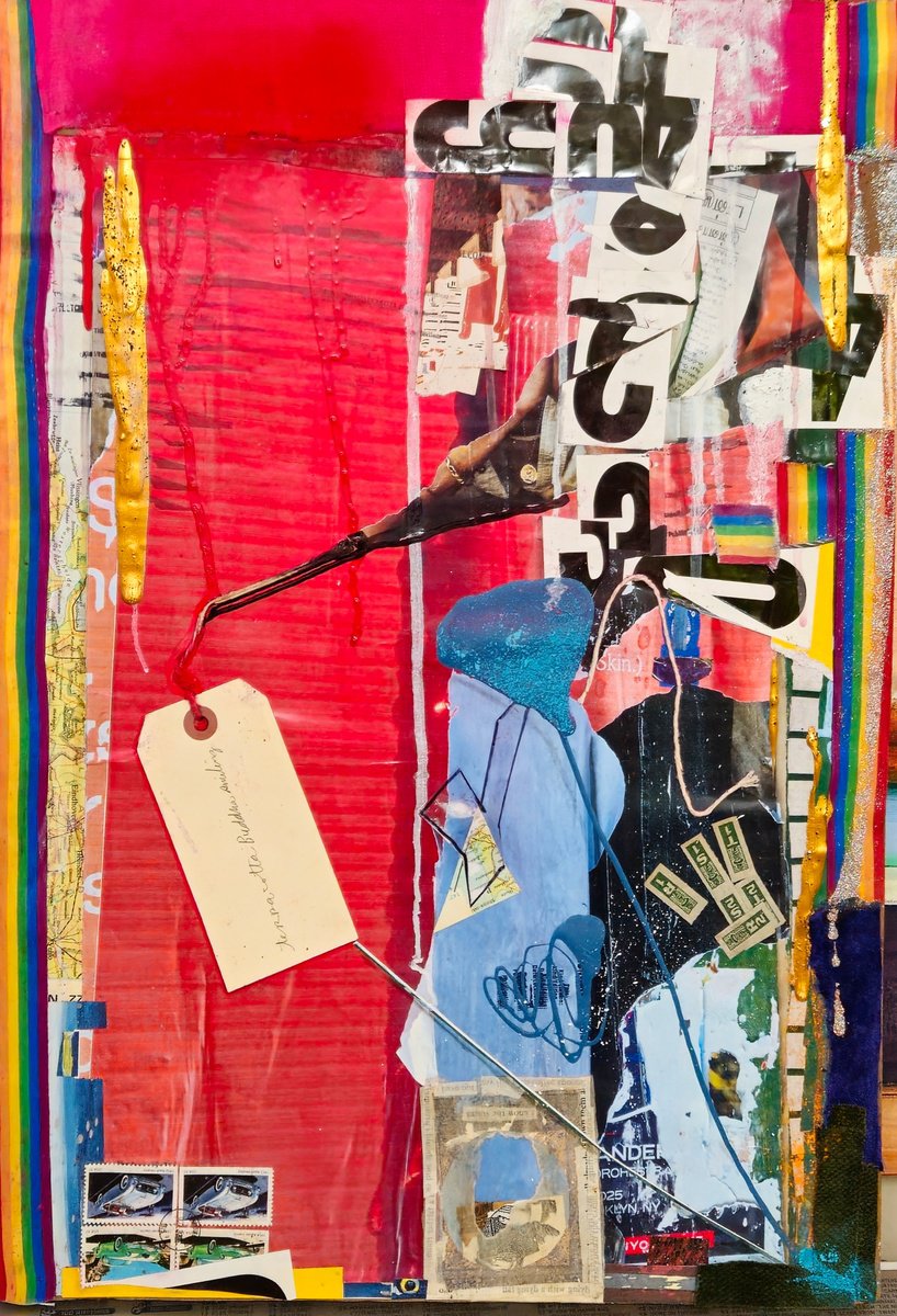 Abstract Collage By Shelton Walsmith, 15 X 22", Countdown In Crimson Town, Original Artwork