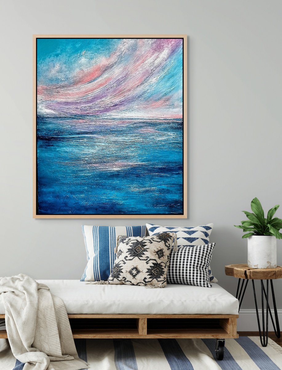 Abstract Landscape Acrylic Painting By Alexandra Petropoulou, 39 X 47, Dreamy Ocean, Original Artwork