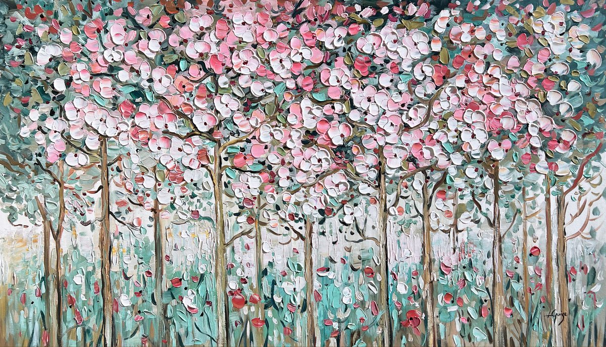  Cherry Blossom Garden By Lana Guise, 51 X 31, Artwork For Sale On Artfinder