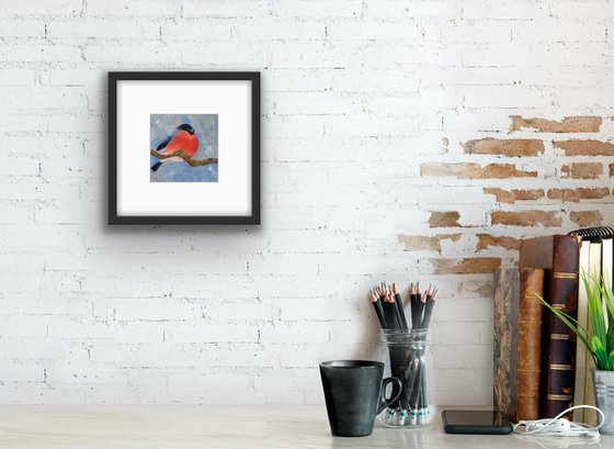 Bullfinch oil painting - Bird small canvas art - Christmas gift for bird lover (2021)