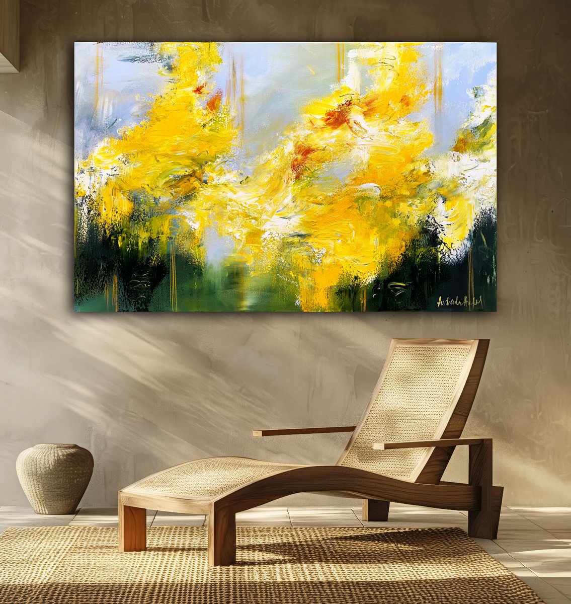 Abstract Acrylic Painting By Andrada Anghel, 48 X 30, Echoes Of Yellow, Original Artwork