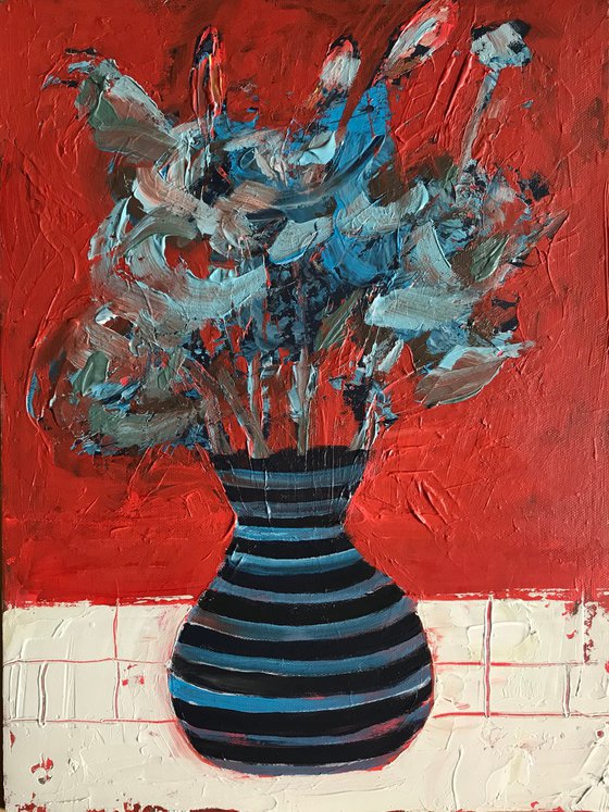 Flowers and Striped Vase #1