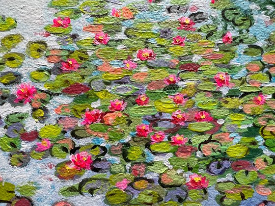 Water lilies paradise! Acrylic painting on handmade paper