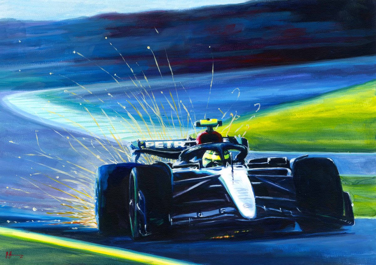 Impressionistic Transport Acrylic Painting By Alex Stutchbury, 25 X 18, Lewis Hamilton 2024 British Gp, Original Artwork