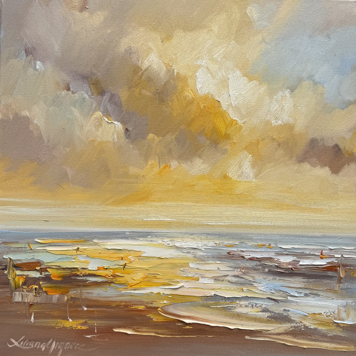 Impressionistic Landscape Oil Painting By Liliana Gigovic, 20 X 20", Summer Delight, Original Artwork