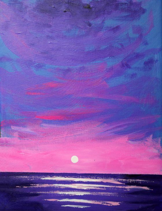 purple sky calling seascape painting