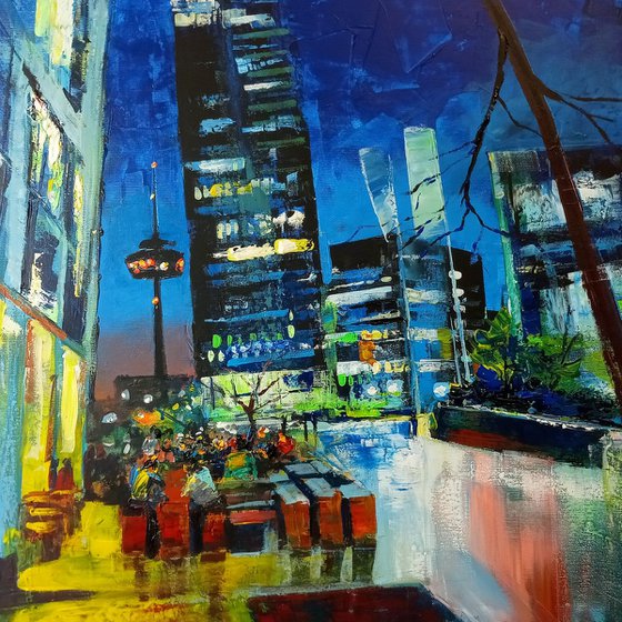'MEDIAPARK COLOGNE' - Cityscape Square Acrylics Painting on Canvas