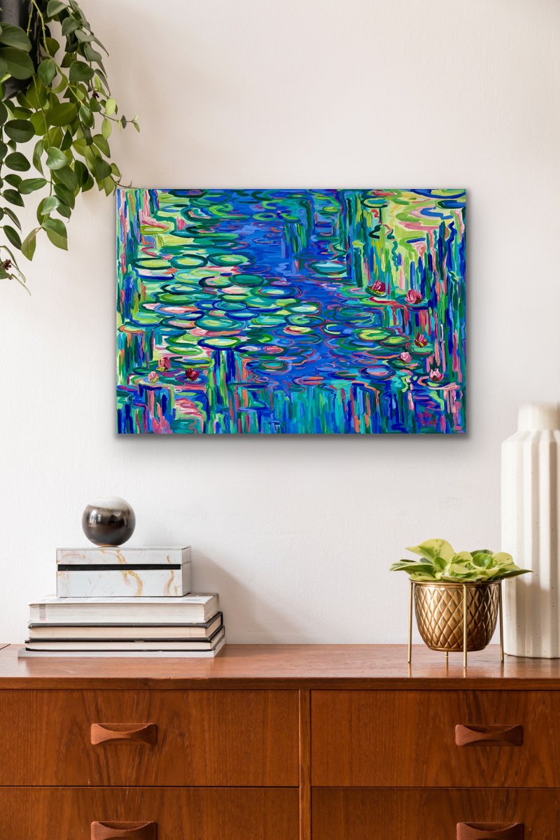 Expressive Abstract Oil Painting By Julia Borg, 39 X 28", "Reflection Of Spring", Original Artwork