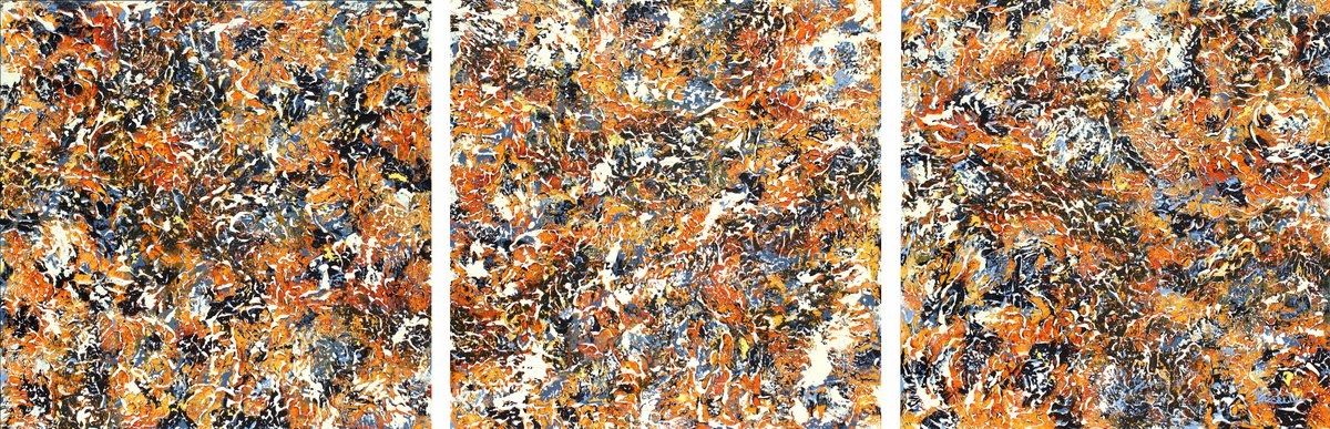 Organic Abstract Acrylic Painting By Nancy Eckels, 108 X 36", Morning Blender Triptych, Original Artwork