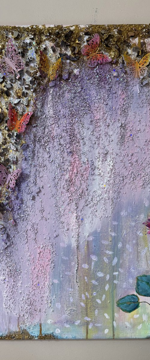 Butterflies in the lily garden by Henrieta Angel