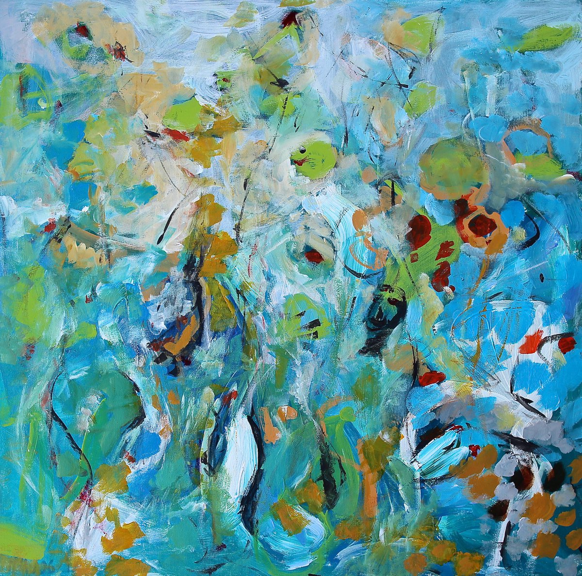 Organic Abstract Acrylic Painting By Christel Haag, 31 X 31, Down Under 2, Original Artwork