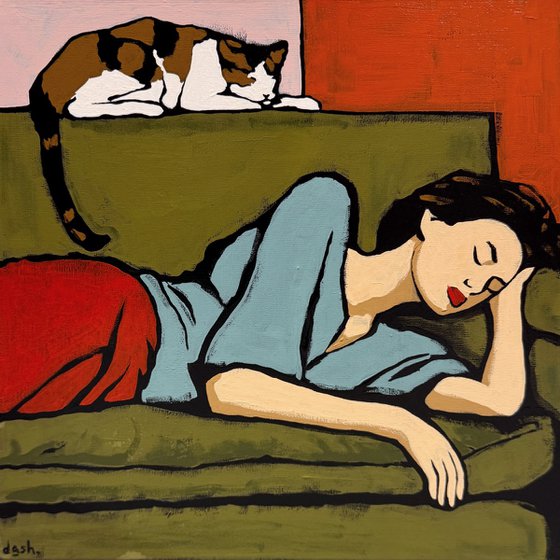 "Woman and Cat" 12x12in