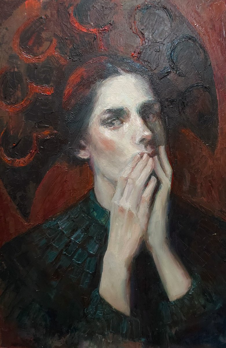 Expressive Portrait Oil Painting By Artmoods Tp, 9 X 13, Interlude 1125-02 (