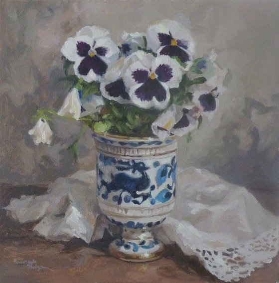 Pansies in a Porcelain Vase