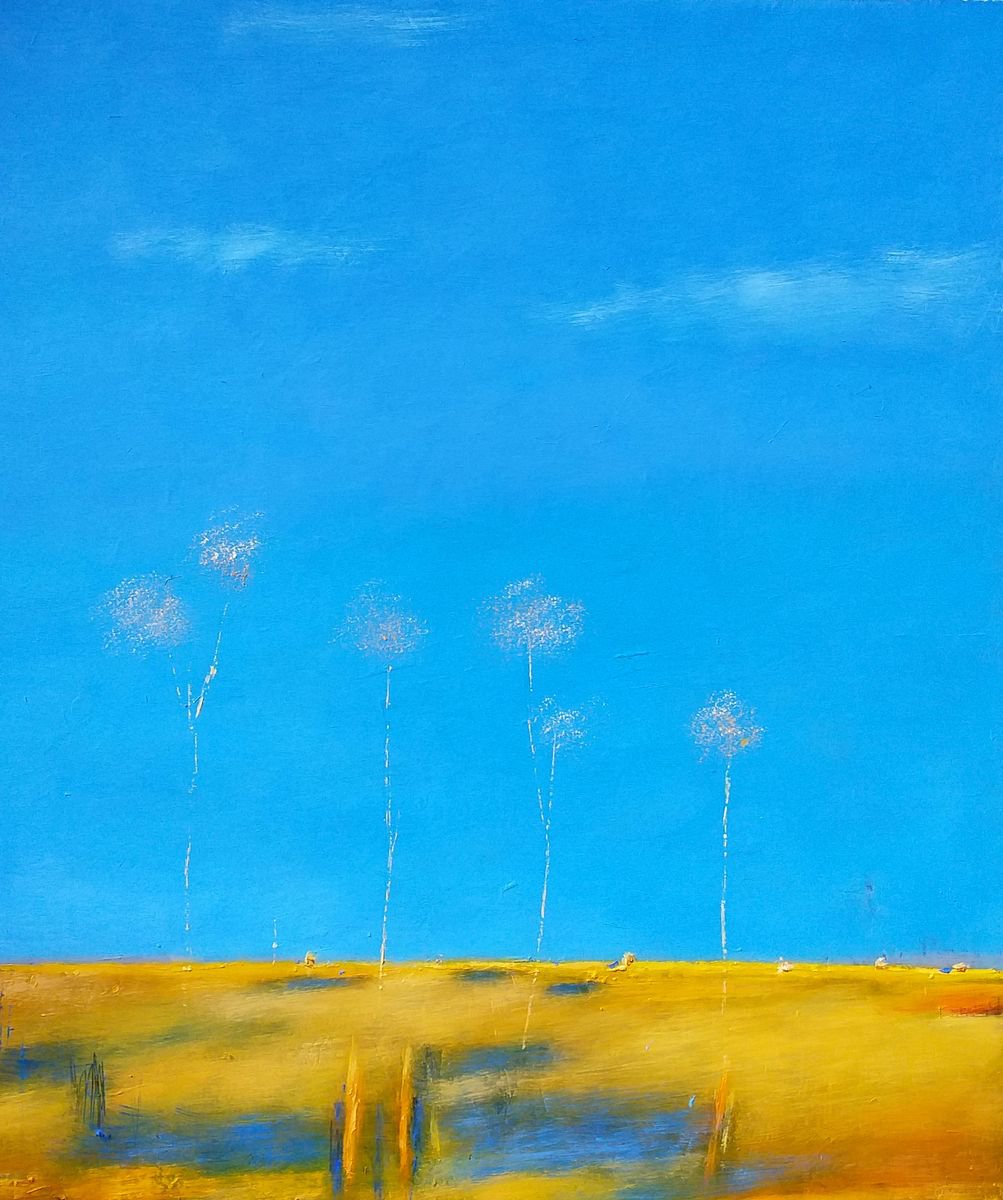 Abstract Landscape Oil Painting By Kestutis Jauniskis, 16 X 20", Summer Motif 1, Original Artwork