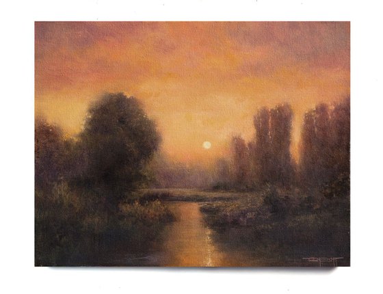 November Sunset impressionist fall colors tonal landscape