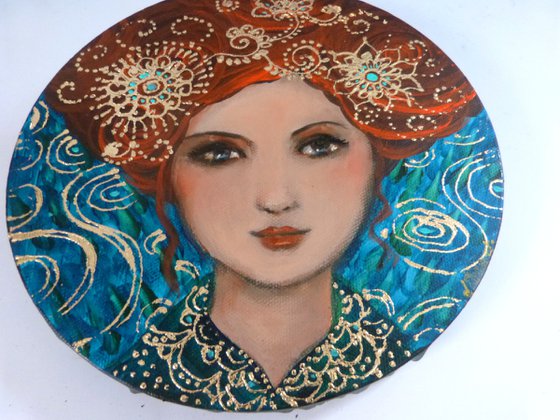 The secret on round canvas 20 cm.