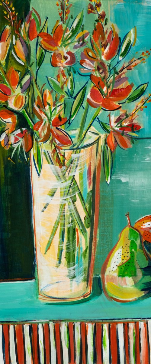 STILL LIFE WITH ORANGE CROCOSMIA by Diana Aungier-Rose