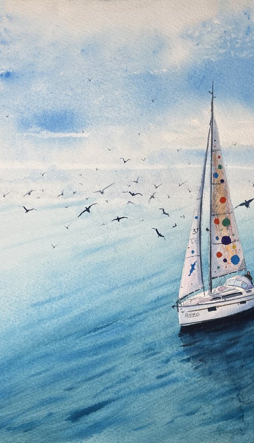 Sailboat Adventure: Seagulls & Sea. by Erkin Yılmaz