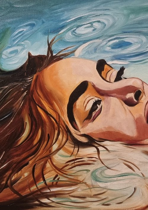Woman floating on water 30*50cm - oil painting by Anna Reznik