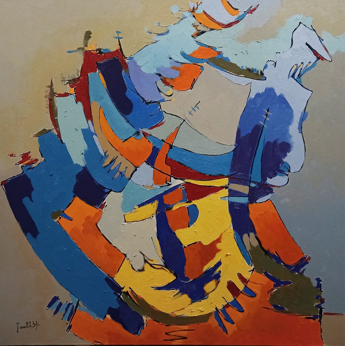 Abstract Oil Painting By Artyom Basenci, 31 X 31, Waves Of Emotion, Original Artwork