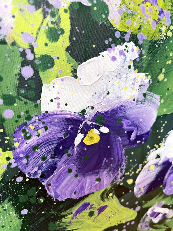 Wild Fairytale Dreams - Pansies Violas Swiss Giant Purple and White By HSIN LIN