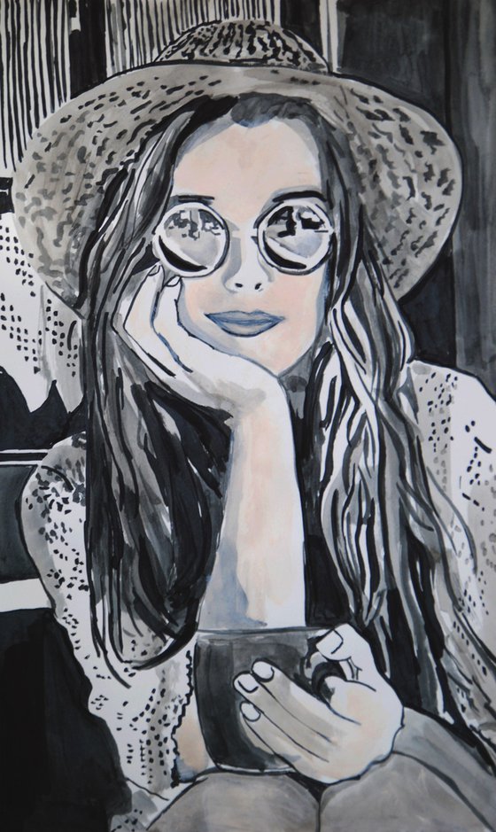 Girl with sunglasses / 50 X 30 cm