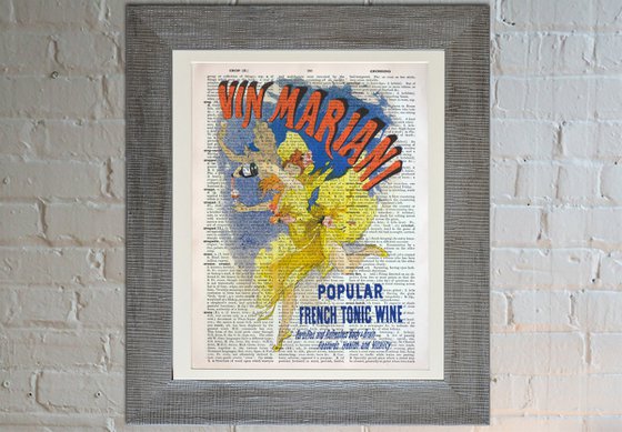 Vin Mariani - Collage Art Print on Large Real English Dictionary Vintage Book Page