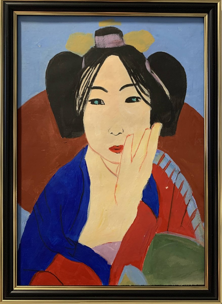 Expressive Portrait Acrylic Painting By Vita Schagen, 9 X 13", Japanese Beauty. Geisha. #3, Original Artwork