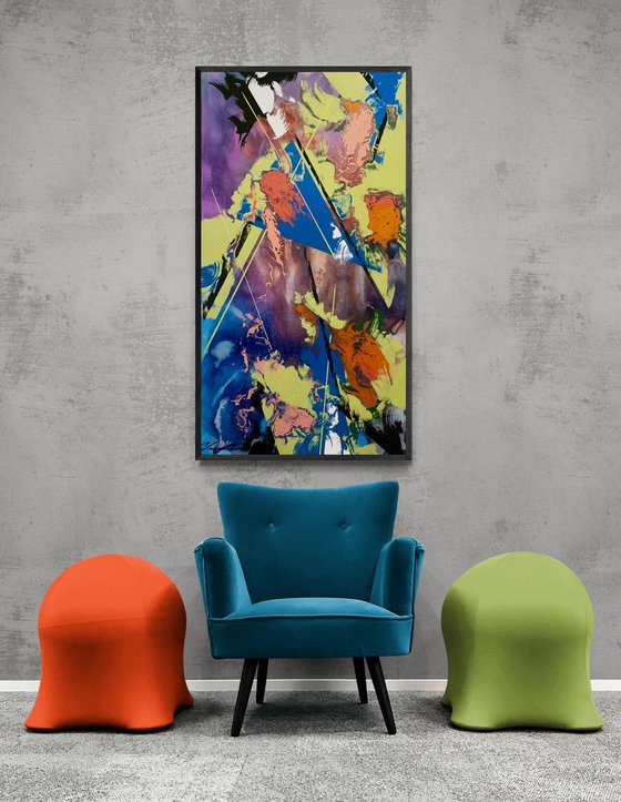 XL Abstract painting - "Сorals" - Abstraction - Geometric - Space abstract - Big painting - Bright abstract - Blue&Green