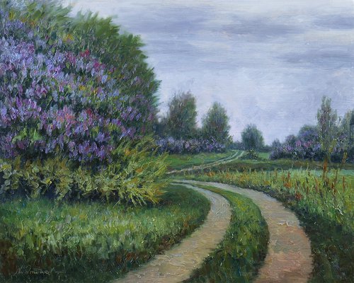 The Lilac Road - spring landscape painting by Nikolay Dmitriev