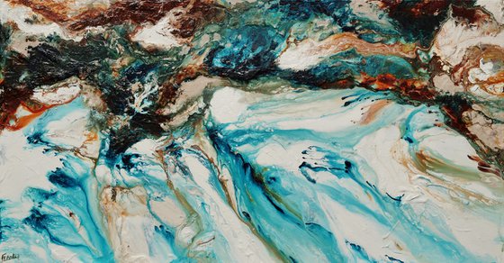 Crushed Southern Coast 190cm x 100cm Teal Oxide White Textured Abstract Art