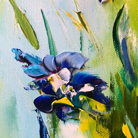 BLUE SALUTE - Irises. Majirel. Azure Irises. Bloom. Flower art. Decor irises. Blue petals. 3d flowers. Very Peri.