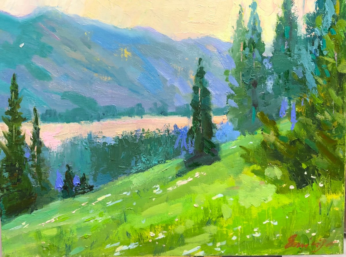 Montana Yellow Sky Painting Original Art landscape Oil on Linen Board Impressionism Art MO... by Emiliya Lane