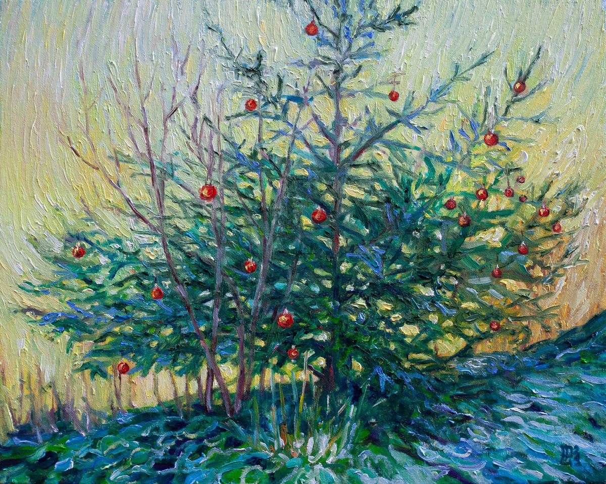 Impressionistic Landscape Oil Painting By Liudmila Pisliakova, 12 X 9", Ready For Christmas, Original Artwork