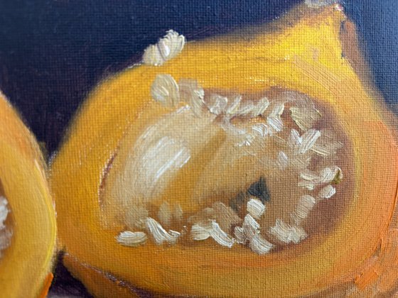 A small pumpkin cut in a half