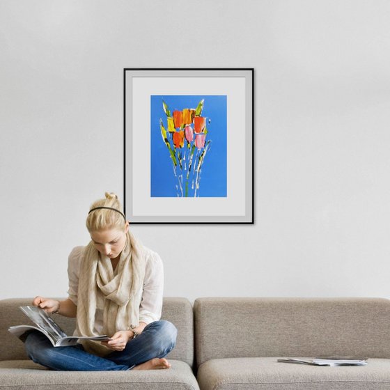 Tulips on Blue