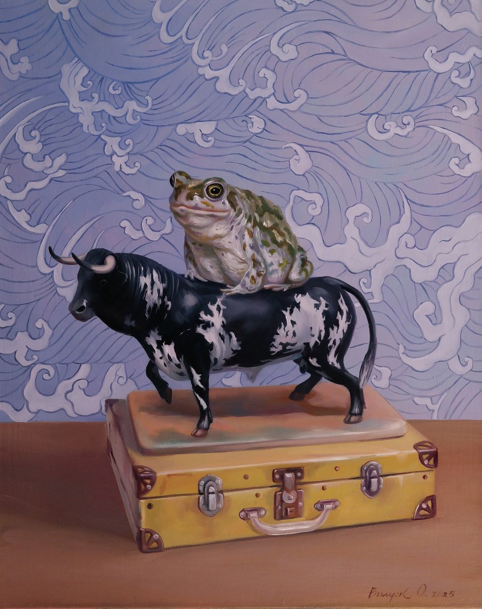 Surrealistic Animal Oil Painting By Lena Vylusk, 16 X 20", "Journey Backwards", Original Artwork