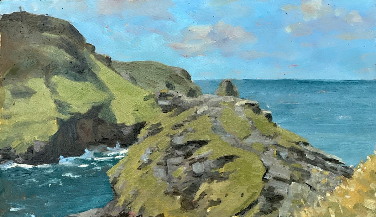 Impressionistic Landscape Oil Painting By Louise Gillard, 12 X 7", Entrance To Boscastle Harbour, Original Artwork