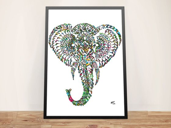 Elephant Drawing, Framed Artwork, 16 x20 inches,