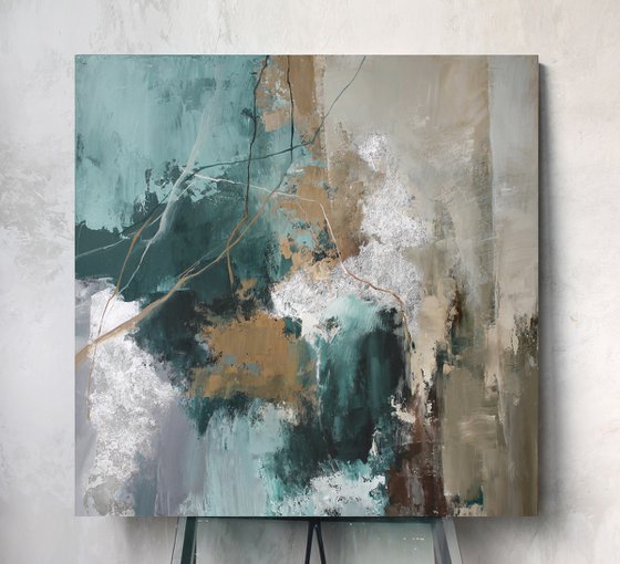 "Green Hill 2" Abstract emerald brown art