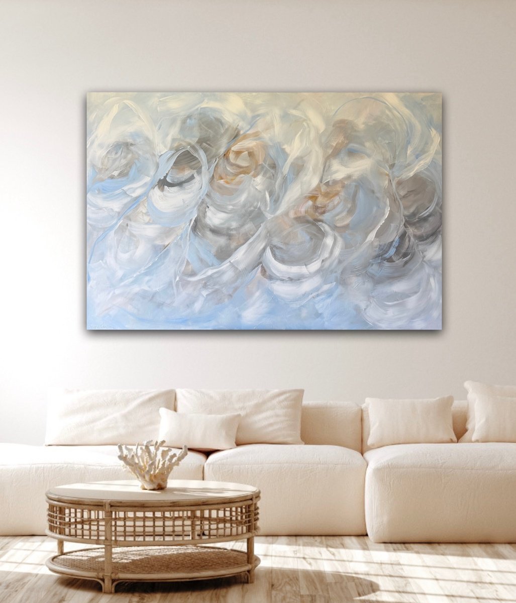 Abstract Botanical Acrylic Painting By Ivana Gigovic, 59 X 39, Veil Of Light, Original Artwork