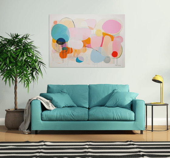 Large abstract with pale pink and blue circles 1412234